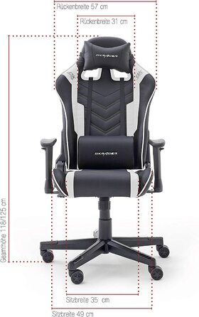 Ігрове крісло Robas Lund DX Racer Sport OK 132, ергономічне крісло керівника з регулюванням висоти (чорно-біле)