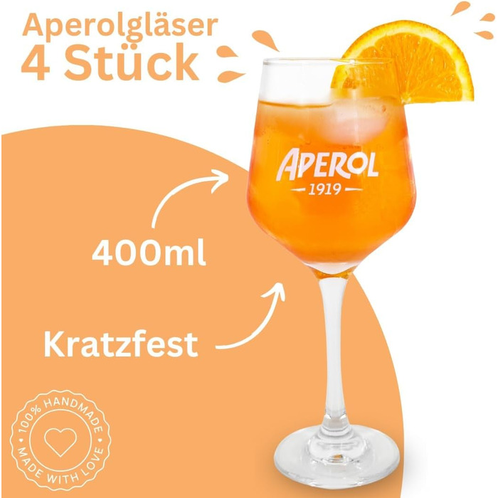 Набір келихів Maxito Original Aperol Spritz, 4 шт. - сучасний дизайн, ідеальний подарунок для Aperol Spritz