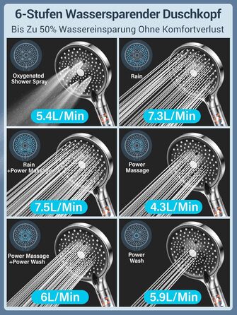 Душова лійка з шлангом YEAUPE PRO, 1,6 м, водозберігаюча, фільтр, 6 режимів, 130 мм, хром