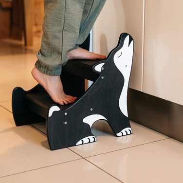 Дитячий триступеневий табурет для ванної кімнати Wild Kids Modern, з дерева, за дизайном Монтессорі (чорний)