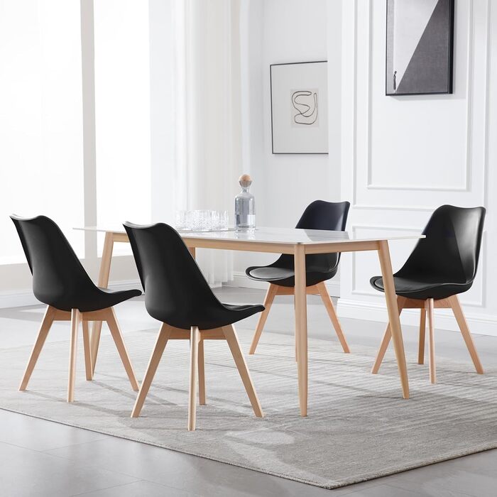 Крісла для їдальні WOLTU, 4 шт. в наборі, скандинавський стиль, штучна шкіра, масивне дерево, до 150 кг