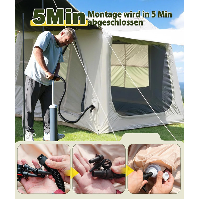 Надувний кемпінговий намет Oxford 420D Glamping для 2-3 осіб з насосом, водонепроникний (3000 мм), всесезонний вітрозахисний намет з москітною сіткою