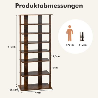 Рівнева полиця для взуття COSTWAY регулюється по висоті, компактна дерев'яна полиця для взуття, вертикальний органайзер для взуття, окремо стояча кутова полиця для входу, передпокій (коричневий, подвійний) подвійний коричневий, 8-