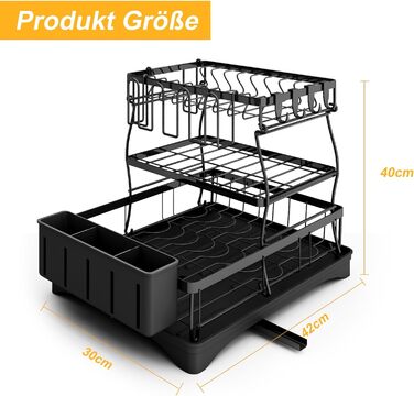 Ярусна металева сушарка для посуду HZE, чорна, великої місткості для кухонної стійки, 3-