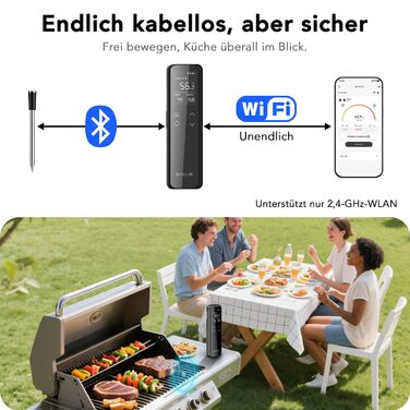 Термометр для м'яса BFOUR WiFi з Bluetooth, 6 сенсорів, з App-керуванням, бездротовий, для гриля та запікання