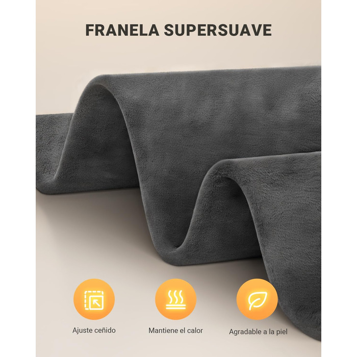 Електрична грілка iDOO 61x84 см з автовимкненням, для спини, шиї, плечей, 6 рівнів нагріву, таймер, сірий фланель, пральна