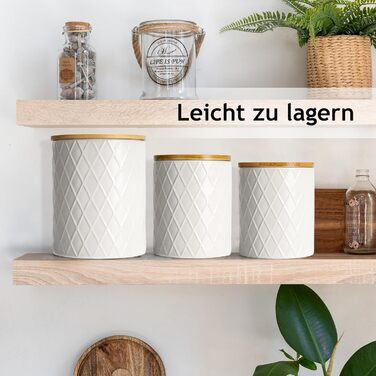 Набір з 3 вазок для зберігання Miamio Palmanova, кераміка з дерев'яним кришкою, білий колір