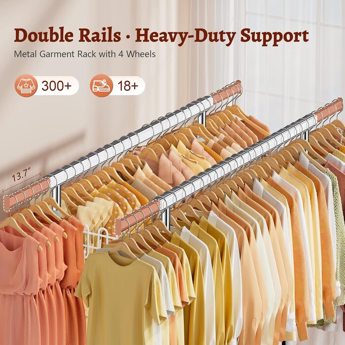 Стійка для одягу на колесах FAVOOOSTY, металева, мобільна, до 200 кг, швидка установка, біла, 2 стяжки