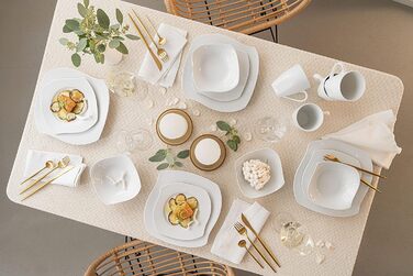 Столовий сервіз SINGER Avalon в білому кольорі, порцеляновий набір посуду на 6 персон, вигнута тарілка (кавова кружка 6 шт.)