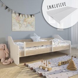 Дитяче дитяче ліжко Kids Collective 80x180 см з матрацом, захистом від падіння та рейковим каркасом з натурального 180x80 Ліжко для дівчаток для хлопчиків Skandi 80 x 180 см матрац натуральний