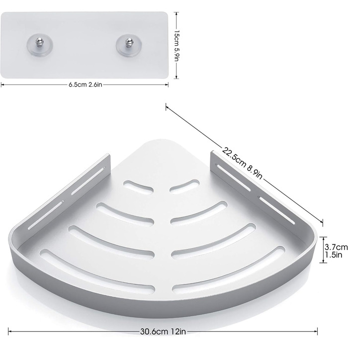 Душова полиця без свердління Душова полиця Кутовий органайзер для ванної кімнати Полиця для ванної кімнати Душовий кошик, душова кутова полиця з 4 гачками Простір Алюмінієвий настінний монтаж сірий, 2 шт. и (сріблястий матовий)