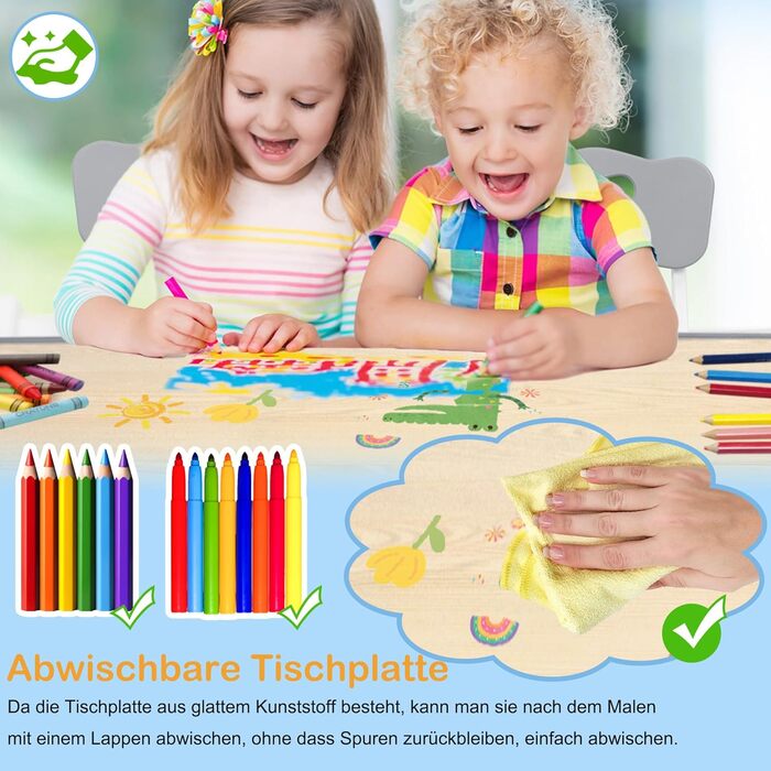 Дитячий стіл з 4 стільцями AufuN, регульована висота, комплект для дитячої кімнати, садка, класу. Легко миється, пластикові меблі (сірий)