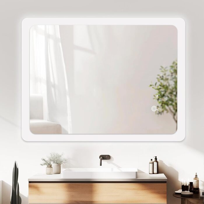 LED дзеркало для ванної кімнати з підсвічуванням 70x50 см, холодне біле світло 6000K, енергозберігаюче