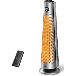 Електричний обігрівач Dreo з термостатом, 2000W, тихий (25dB), з пультом, 12 год таймер, 5 режимів, 3 швидкості, PTC кераміка, сріблястий