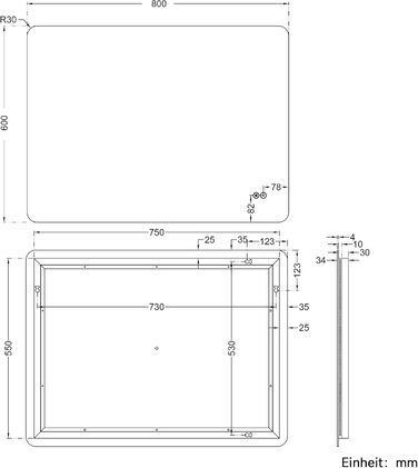 Дзеркало для ванної кімнати SONNI з підсвічуванням 80x60 см, антизапар, LED, сенсорний вимикач, колір світла: холодний/нейтральний/теплий