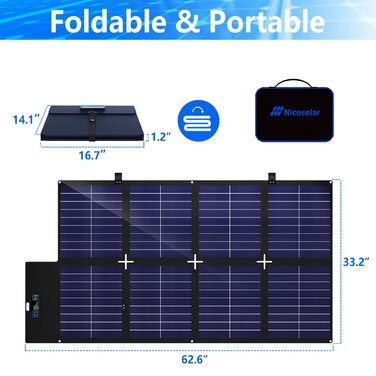 Складна сонячна панель Nicesolar 200 Вт 21 В/9,5 А для портативної електростанції Портативна сонячна панель з USB PD 65 Вт міцна та водонепроникна IP67 для мобільного телефону Відкритий кемпінг Аварійне автономне обладнання