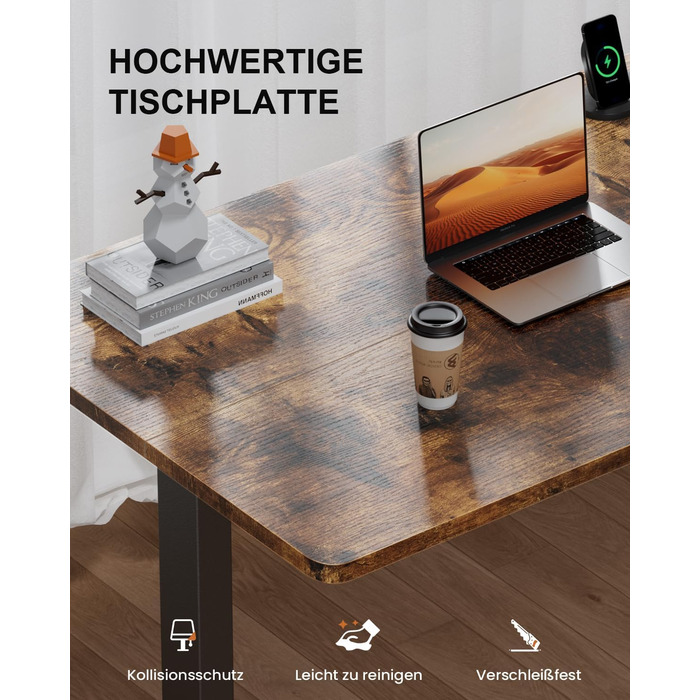 Регульований стіл з USB-портом та розеткою, 100 x 60 см. Електричний стіл, комп'ютерний стіл з пам'яттю, білий (коричневий)