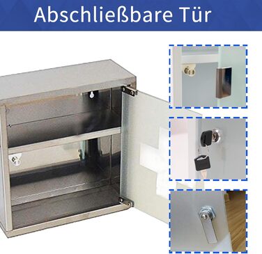 Аптечка для дому з замком, 60x30x12 см, 4 відділення, металева, з дверцятами зі скла, 2 ключі (білий), 4 відділення (сріблястий, 2 відділення)