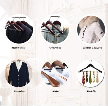 10 дерев'яних вішалок для костюмів з широкими плечима – протиковзні, 360° обертання, для сорочок, пальто, курток, штанів (волоський горіх, високоякісне дерево)