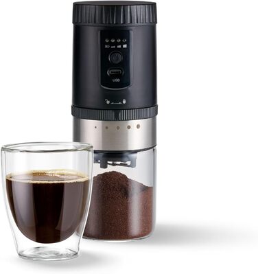 Електрична кавомолка Tchibo з керамічним жорном, регульований помел, срібна (з акумулятором)