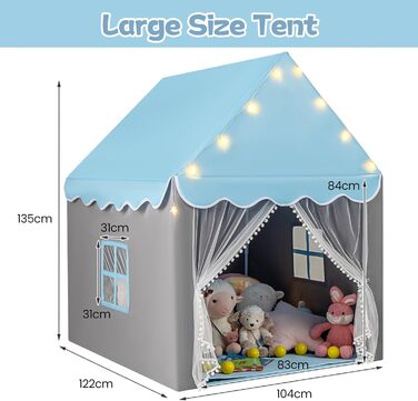 Дитяче намет-ігровий будиночок HOMASIS з килимком, зірками та віконцями, для дівчаток та хлопчиків, блакитний колір