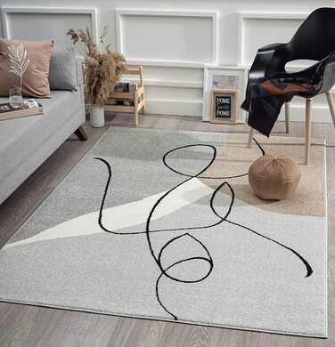Сучасний м'який дизайнерський килим з м'яким ворсом, що не вимагає особливого догляду, стійкий до фарбування, привабливий, трикутний, сіро-білий, (160 x 220 см, сірий-Абстрактний)