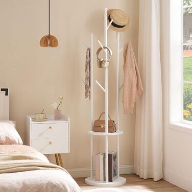 HOOBRO Стійка для одягу, підлого стояння, у вигляді дерева з 8 гачками та 2 круглими полицями, для одягу, капелюхів, сумок, вітальні, спальні, офісу, темно-коричневий/чорний