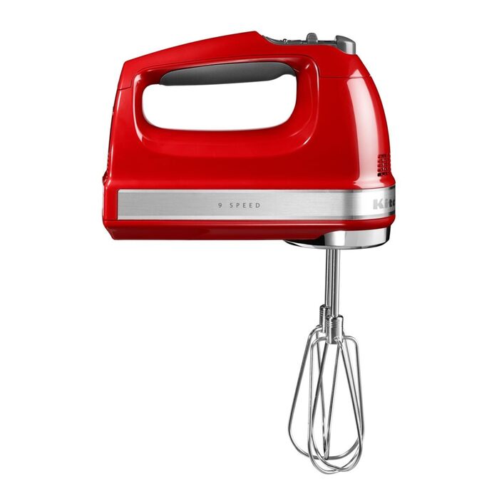 Міксер ручний KitchenAid 9 швидкостей, червоний Empire Red: з вінчиками, гаками для тіста та насадкою, 85 Вт, Soft-Start, LED-дисплей