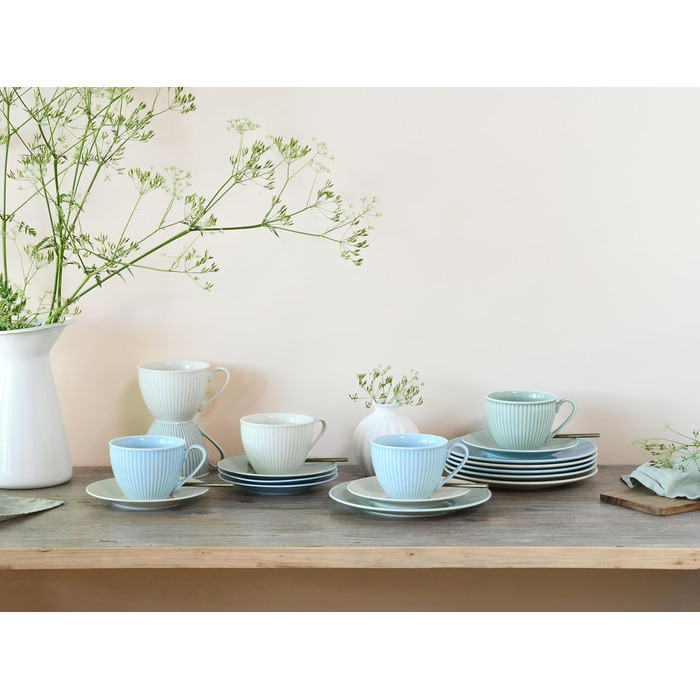 CreaTable Набір кавового сервізу Valencia Pastell, 18 предметів для 6 осіб, порцеляна, Made in Europe (Крем, Блакитний, Зелений)