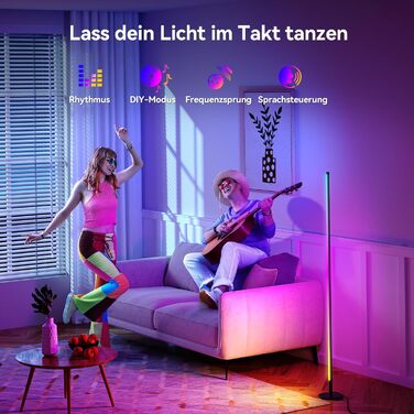 LED торшер для вітальні 160 см RGB кутовий, димується, з пультом та додатком, музичні режими, DIY, таймер - для спальні, геймінгу