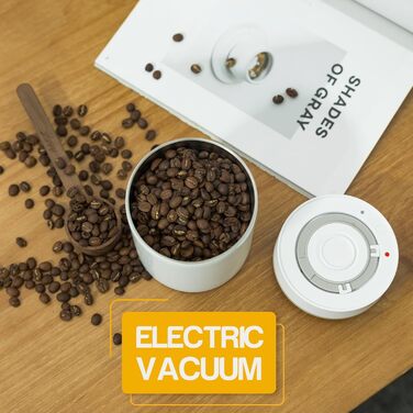 Контейнер для кави з нержавіючої сталі, герметичний, 500г, білий. Зручний дисплей для кавових зерен. Зберігає каву свіжою. KF1