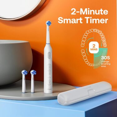 Електрична зубна щітка Bitvae з 8 насадок для дорослих та дітей, кейс, 5 режимів, таймер 2 хв, 60 днів роботи, (R1H3, Біла)
