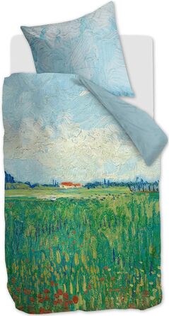 Постільна білизна Сатинова постільна білизна Van Gogh Field w Poppis, розмір 135x200/80x80 см, Зелений