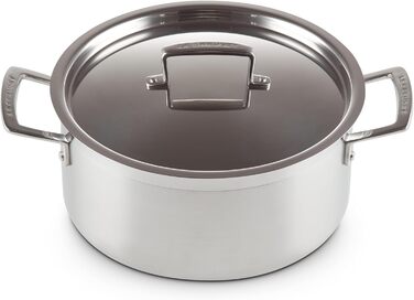 Сковорода Le Creuset з кришкою з нержавіючої сталі, 24 см, для всіх типів плит (включаючи індукцію) та духовки, срібна