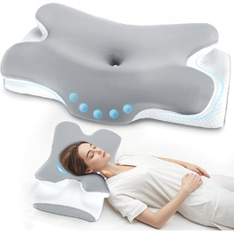 Ортопедична подушка для шиї LNZHAO з Memory Foam - для сну на боці, спині, животі - для зняття болю в шиї та плечах (сіра)