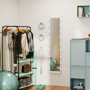 Дзеркало у повний зріст 150x40 см з LED-підсвічуванням та 24 лампочками, 3 кольори світла, підлогове, настінне або похиле. Білий колір.