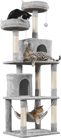 Кігтеточка Yaheetech велика, 179 см кігтеточка для кішок Kartzenbaum, з 2 будиночками для котів і 2 платформами, стайня для котів з сизалю, світло-сіра