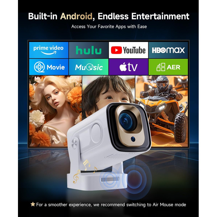 Magcubic HY310 Міні проектор 4K з автофокусом, Android, WiFi 6, BT 5.4, 180° поворот, портативний, 5W динамік, 2025