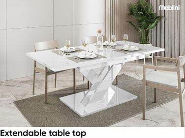 Обідній стіл MebleIni Bronx розсувний, 140-180x80x75 см, білий глянцевий