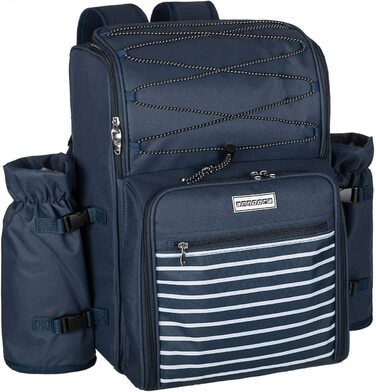 Рюкзак для пікніка Andora на 4 особи з інтегрованою сумкою-холодильником, зелений, з аксесуарами (темно-синій, білий)