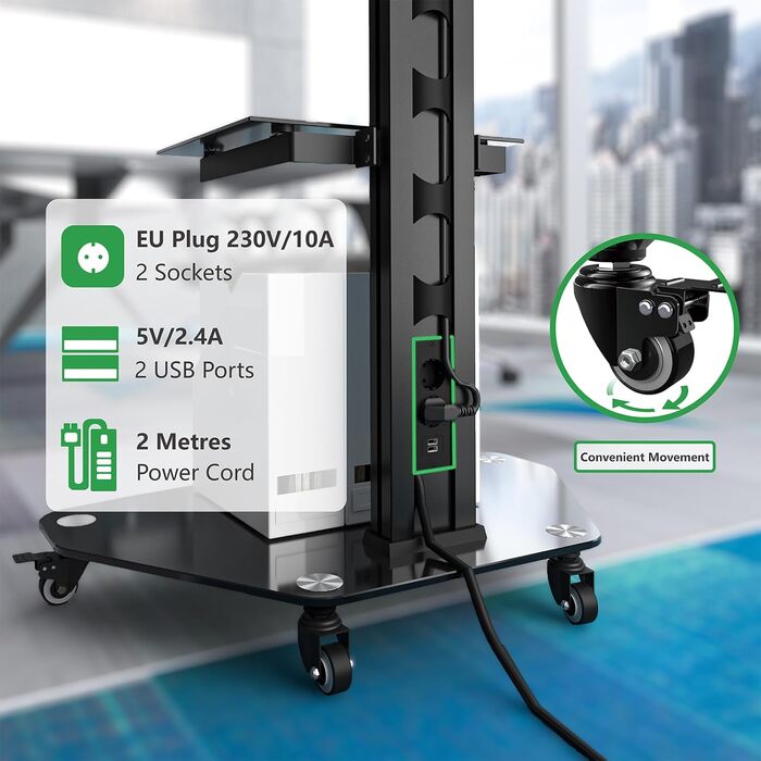 Підставка для телевізора XTRARM Proton 100, 37-70 дюймів, до 40 кг, VESA, висота до 135 см, чорний/сріблястий, скляна основа