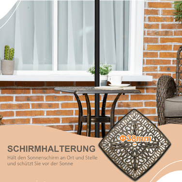 Outsunny Side Table Патіо Стіл з отвором для парасольки 54x54x52.5 см Алюмінієва рама в бронзі, ідеально підходить для саду та балкона