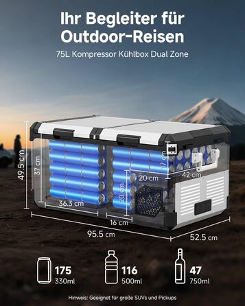 Холодильник автомобільний компресорний AAOBOSI 95L з Wi-Fi керуванням, -20°C, 12/24V/100-240V для авто, вантажівки, човна, кемпінгу