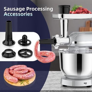 Універсальна кухонна машина 2000W 3-в-1 з м'ясоподрібником, соковитискачем та міткою, 5.5л чаша, срібна