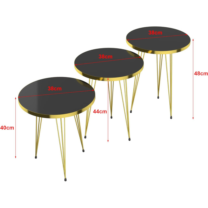 Столик гніздовий Skibby журнальний столик в комплекті з 3 журнальних столиків на шпильках для вітальні 3 шт. Виготовлений з металу та ДСП круглого мармуру, білий/золотий (чорний/золотий)