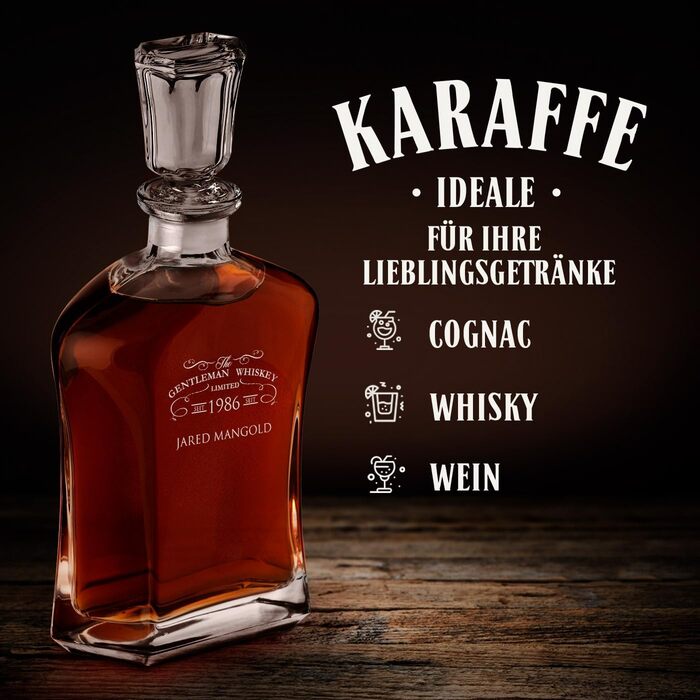 Мавертон Віскі Карафа + Набір склянок для віскі (2/4/6 шт.) з гравіюванням - 700 мл - Ідеальний подарунок для чоловіків, джентльменів