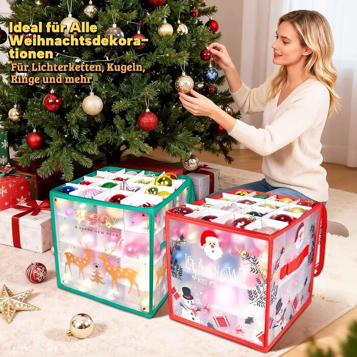 Коробка для прикрас на ялинку з Сантою та оленем, 64 відділення, з регульованими перегородками та 2 застібками-блискавками