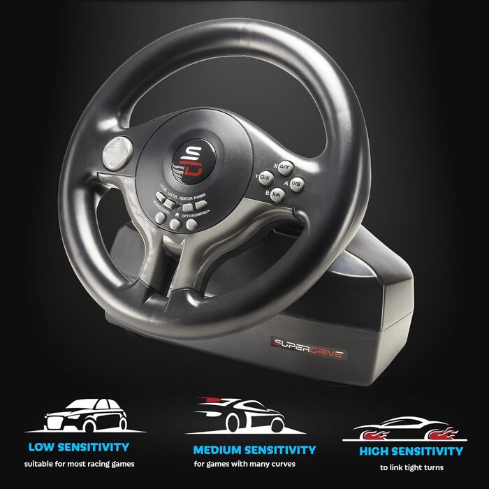 Руль гоночний Subsonic Superdrive SV250 з педалями та перемикачами для PS4, Xbox Series X/S, Xbox One, PC - діаметр 22 см, чорний
