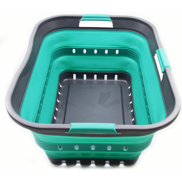 Складна Пластикова корзина для білизни SAMMART 42L-складаний висувний контейнер для зберігання / органайзер - портативна корзина для білизни компактна корзина для білизни (сірий / бірюзово-синій, 1)