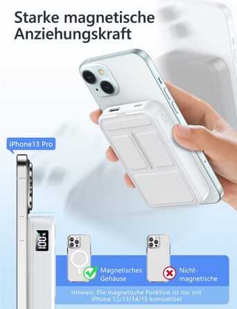 Магнітний Power Bank 12000mAh, PD 22.5W, USB-C, LED дисплей для iPhone 15/14/13/12 Білий